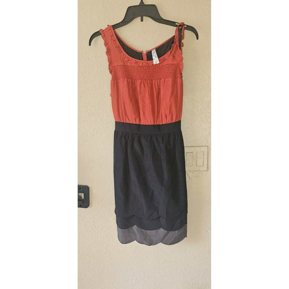 Maeve Anthropologie Horizon Line Ruffle Tiered Dress Silk Orange Black S 10
